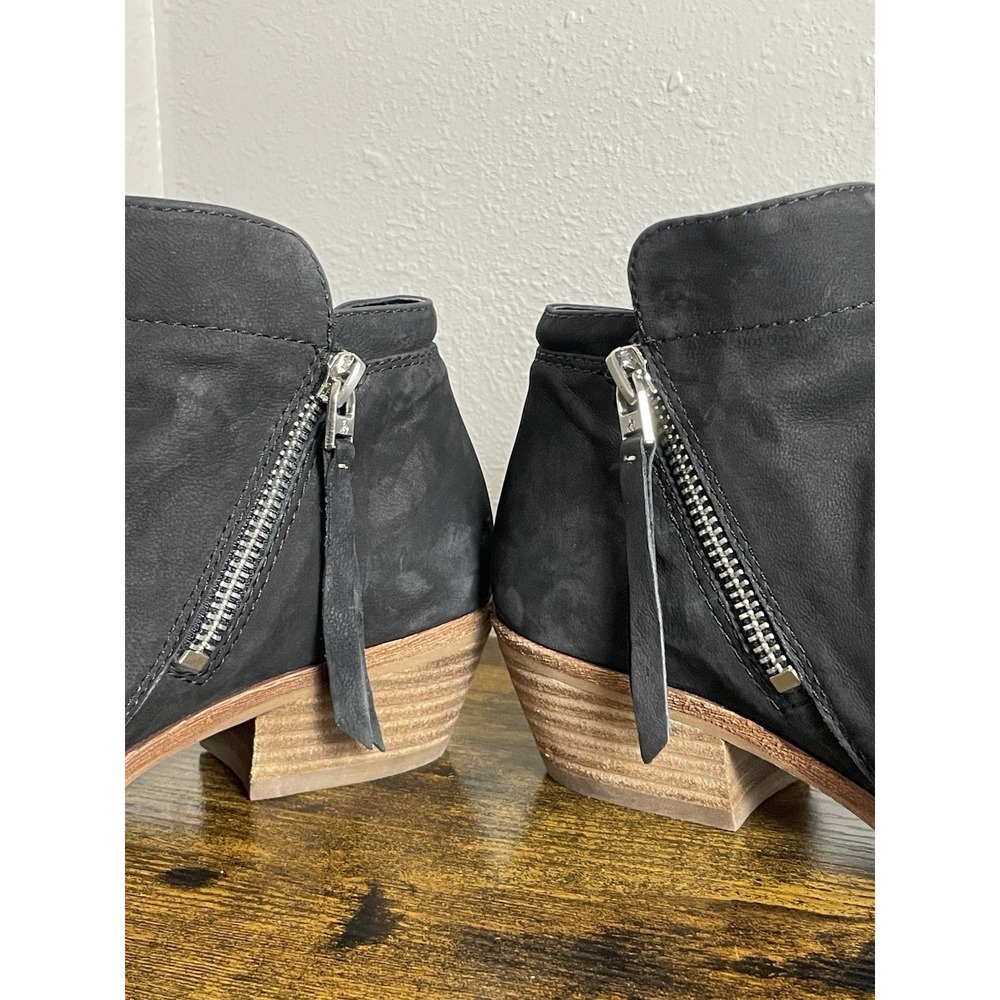 Sam Edelman Black Leather Ankle Boots 6 Boho Stacked Heel Zip Tassel Bootie - Picture 5 of 9
